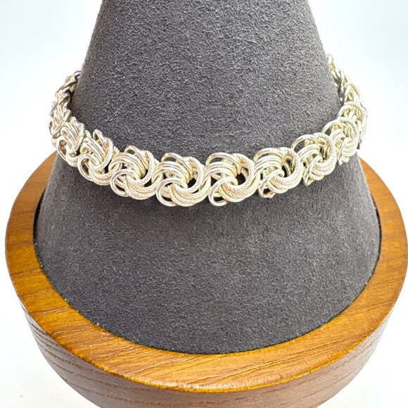VTG Sterling Silver Interlocking Knot Link Chain Bracelet Size 7.25" Length - Picture 1 of 9